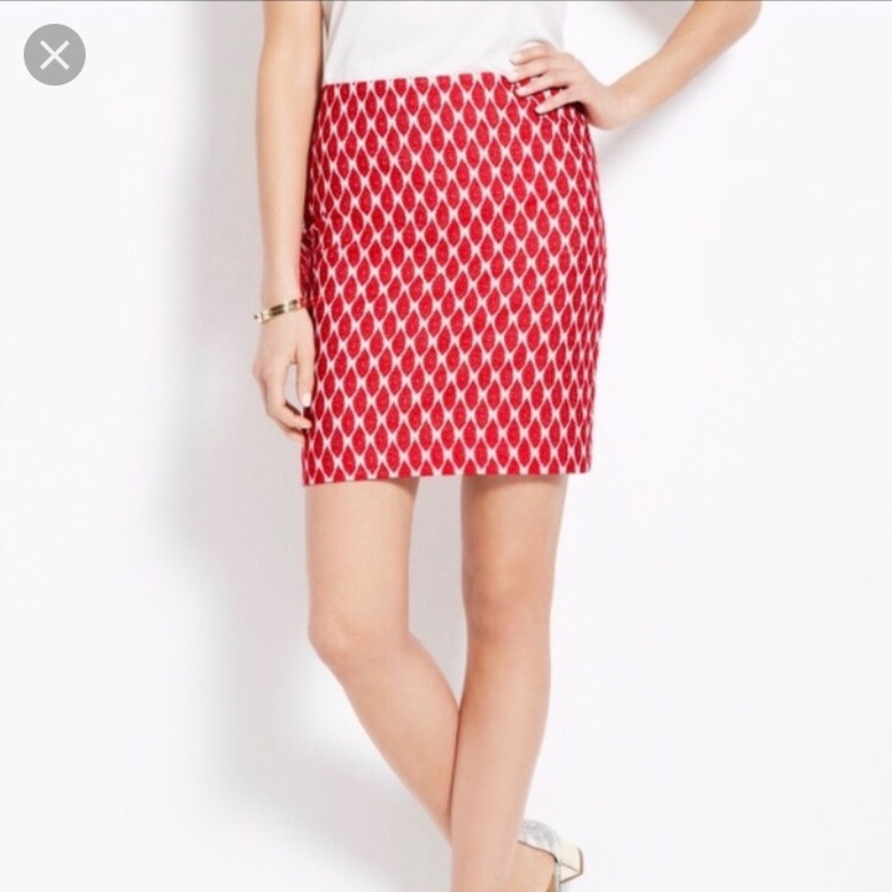 Ann Taylor Petite Red Leaf Patterned Skirt